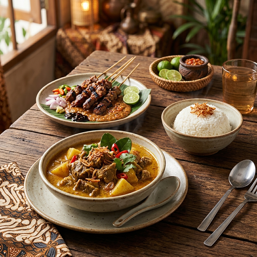 Hidangan Sate dan Gulai Kambing